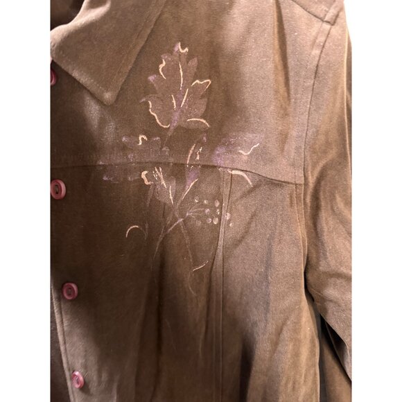 Koret Petite Brown Button-Up Jacket W/ Floral Embroidery Size PL Polyester & Spa - Picture 8 of 8